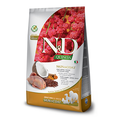 N&D キヌア スキン&コート(皮膚被毛健康サポート)ウズラ 成犬用 800g